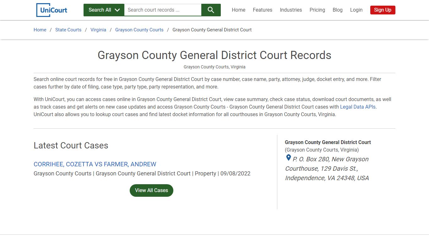 Grayson County General District Court Records | Grayson | UniCourt